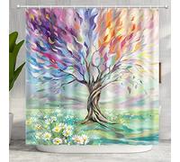 GEMMII Rideau de Douche Arbre coloré pour Salle de Bain, Rideaux de Bain imperméables lavables en Tissu Polyester Extra Long Multi-Taille avec 12 Crochets 90x200cm(35X79inch)