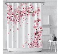 GEMMII Rideau de Douche imprimé Fleur de Cerisier Rose 3D écran de Bain Extra Long imperméable épaissir Polyester avec 12 Crochets décoration de Salle de Bain 90x200cm(35X79inch)