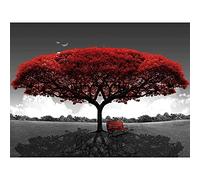 GEMMII Rouge Vie Arbre Art Impression Sur Toile Peinture Noir Et Blanc Paysage Mur Photo Moderne Décoration De La Maison Affiche Affiche XXL 80x160cm Sans Cadre