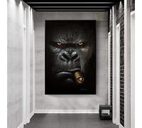 GEMMII Singe Fumée Cigarette Drôle Affiche Animal Peinture Toile Art Imprimer Moderne Mur Photo Impressions Décor À La Maison 80x120cm Sans Cadre