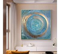 GEMMII Toile Decoration Murale XXL Bleu Or Abstrait Art Affiche Murale Impressions Maison Décoration Murale Moderne Grande Taille Peintures Mur Photo 80x80 cm Sans Cadre