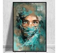 GEMMII Toile murale abstraite avec visage de femme avec voile vert, affiche et impressions de portrait féminin, décoration murale moderne, 42 x 60 cm, sans cadre