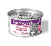 Gemon humide chat adulte stérilisé mousse avec poulet et foies, aliment complémentaire pour chats adultes stérilisés de toutes tailles | 12 boîtes de 85 grammes chacune.