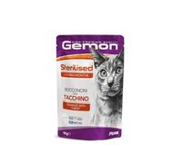Gemon Humido Chat stérilisé avec encoche, aliment complémentaire pour chats adultes de toutes tailles | 12 sachets de 100 grammes chacun.