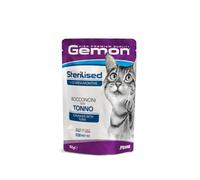 Gemon Humido Chat stérilisé avec Thon, aliment complémentaire pour chats adultes de toutes tailles | 12 sachets de 100 grammes chacun.