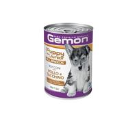 Gemon Humido Dog Puppy et Junior All Breeds goût poulet et taquin, bouchées pour chiens chiots, nourriture complète, 12 boîtes de 400 grammes chacune.