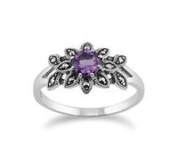 Gemondo 925 Argent Floral Style Art Nouveau & Améthyste Marcassite Bague