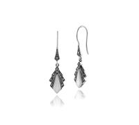 Gemondo 925 Argent Sterling 1ct Nacre & Marcassite Art Déco Boucles D'Oreilles Goutte