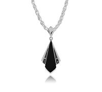 Gemondo Art Déco Collier, en Argent Sterling 925 Art Déco Onyx Noir & Marcassite Pendentif sur 45cm Chaîne