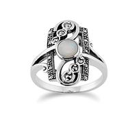 Gemondo Bague Art Nouveau en argent sterling 925 avec cadre spiralé en opale ronde et marcassite Taille : 62