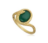 Gemondo Bague serpent enroulée en calcédoine verte teintée ECFEW™ en argent plaqué or jaune Taille : 57