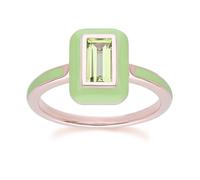 Gemondo Bague Siberian Waltz en argent sterling doré à l'or fin rose avec émail vert et péridot baguette Taille : 57