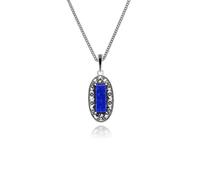 Gemondo Collier pendentif ovale de style Art déco en argent sterling, lapis-lazuli, marcassite et émail noir