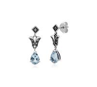 Gemondo Topaze Boucles D'Oreilles, Argent Sterling Topaze Bleu & Marcassite Poire Art Nouveau Boucles D'Oreilles Goutte