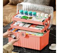 Gemsaya Boîte de rangement à médicaments à 3 couches, boîte de premiers secours portable vide avec poignée, rose, boîte à médicaments portable avec couvercle, grande armoire de rangement pour