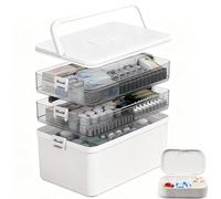 Gemsaya Boîte de rangement médicale à 3 couches, boîte de premiers secours portable, boîte à médicaments beige avec poignée, armoire de rangement médicale vide pour la maison, trousse d'urgence