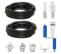 Gemsaya Lot de 2 spirales de déboucheur de canalisations Ø 12 mm x 10 m, avec adaptateurs électriques/manuels, 6 têtes de coupe de déboucheur de canalisations, ondulations multifonctions pour cuisine