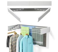 Gemsaya Séchoir à linge mural extensible en acier inoxydable - 100 cm - Blanc - Pliable - Montage mural - Capacité de charge de 50 kg - Pour l'intérieur et l'extérieur - Balcon