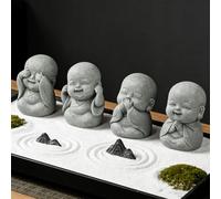 gemshan Lot de 4 statues de moine zen See Hear Speak Think No Evil | Mini figurines en grès de 5,1 cm pour la maison, le bureau, la bibliothèque et le salon