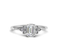 Gemsonclick Bague de fiançailles Diamant Feuille Argent Sterling Zircon cubique créé émeraude façonner Bagues de fiançailles Vintage réglage de la Broche Taille 55