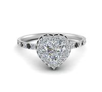 Gemsonclick Bague de fiançailles en Diamant avec cœur roulé Argent Sterling Onyx Noir Naturel Cœur façonner Petites bagues de fiançailles Paver Réglage Taille 62