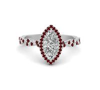 Gemsonclick Bague Halo de Diamants Marquise torsadée Argent Sterling Rubis créé Marquise façonner Bagues de fiançailles Halo réglage de la Broche Taille 59 Cadeau