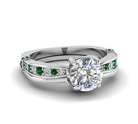 Gemsonclick Ensemble de Mariage en Diamant pavé Euro Shank Argent Sterling Émeraude créée Rond façonner Ensembles d'anneaux de Mariage Paver Réglage Taille 55