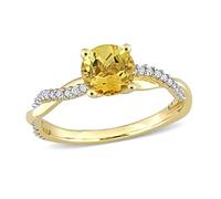 Gemsonclick Natural-Citrine Jaune Jaune Plated Gold Tissage Down Bague de fiançailles Brillants Rond Diamants à la Main Bijoux à la Main pour Femmes et Filles Disponible en Taille: n