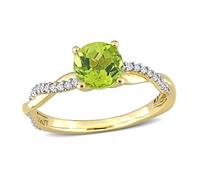 Gemsonclick Natural-Peridot Jaune Gold Twist Down Bague de fiançailles Brillante Diamants Ronds Bijoux Faits à la Main pour Femmes et Filles Disponible en Taille: S