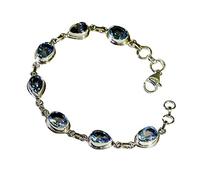 Gemsonclick Naturel Topaze Bleue Argent Charmes pour Les Femmes Bracelets Cadeaux Lien Style Bijoux L 6.5-8 Pouce