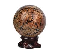 Gemstone Black Red Leopard Crystal Sphere Gemstone Sphere Crystal Ball with Stand for Divination Balance Yoga Home Office FengShui Decoration,70~75mm