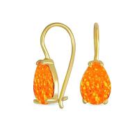 Gemstone Iridescent Solitaire Teardrop Orange Opale Drop Earrings For Women Teens 14K Gold Plated .925 Argent Sterling French Wire October Pierre De (Pierre De Naissance D'Octobre)