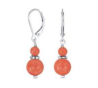 Gemstone Natural Blue Lapis Lazuli Red Carnelian Green Aventurine Boho Bali Milgrain Edged Beaded Rondel Separator Double Ball Round Drop Dangle Ears For Women Teen .925 Sterling Silver Lever Back