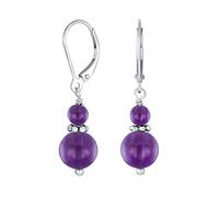 Gemstone Natural Purple Amethyst Boho Bali Milgrain Beaded Rondel Separator Double Ball Round Drop Dangle Ears For Women Teen .925 Sterling Silver Lever Back
