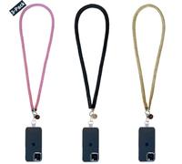 GEMSTRAP Pack de 3 Chaîne Bijoux de téléphone Portable - Collier pour Smartphone - 120 cm - Coton et Polyester - Beige, Noir, Rose avec Mousquetons Argentés et Attache Téléphone Universelle