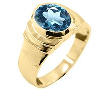 Gemsyogi Homme Plaqué or Ovale Bleu Topaze bleue - Naturelle