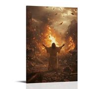 GEMTOFNMA Jesus Stands in The Center of A Ruined City, His Hands Raised As Fire Turns to Rain And Ash to Petals. Poster mural contemporain à suspendre 30 x 45 cm
