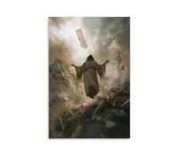 GEMTOFNMA Jesus Walks on Fallen Banners, Raising The Faithful from Under The Rubble of War. Décoration murale contemporaine à suspendre 40 x 60 cm