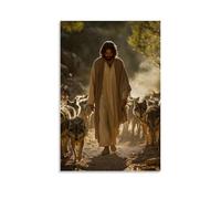 GEMTOFNMA Jesus Walks through A Valley of Wolves, Each Predator Calmed by The Peace in His Silent Gaze. Décoration murale contemporaine à suspendre 40 x 60 cm
