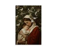 GEMTOFNMA Mary holds a Sleeping Child Beneath A Blooming Olive Tree As Dove Gather on The Branches Overhead Poster contemporain 50 x 75 cm