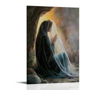 GEMTOFNMA Mary Magdalene Kneeling by The Empty Tomb at Daybreak, Her Veil Fluttering in The Breeze As An Angel Speaks. Poster mural contemporain à suspendre 30 x 45 cm