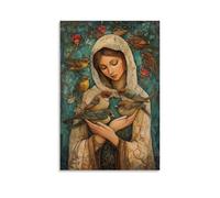 GEMTOFNMA Marys Garden of Birds - A Halo of Sparrows Rest in Her Hands As She Sings to The Morning - Poster décoratif à suspendre 20 x 30 cm