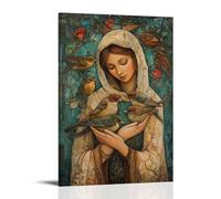 GEMTOFNMA Marys Garden of Birds - A Halo of Sparrows Rest in Her Hands As She Sings to The Morning - Poster décoratif à suspendre 20 x 30 cm