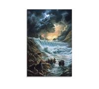 GEMTOFNMA Moses Parts The Sea Under A Storm-lit Sky As Terrified Families Cross between Walls of Roaring Water. Poster contemporain à suspendre 40 x 60 cm