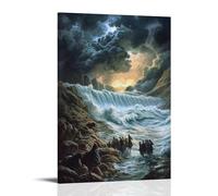 GEMTOFNMA Moses Parts The Sea Under A Storm-lit Sky As Terrified Families Cross between Walls of Roaring Water. Poster décoratif à suspendre 60 x 90 cm