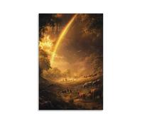 GEMTOFNMA Noah Watches - Décoration murale contemporaine à suspendre avec inscription « The First Rainbow Form As Animals Step Onto Dry Land Two by Two Beneath A Golden Sky » - 60 x 90 cm