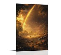 GEMTOFNMA Noah Watches Poster mural contemporain à suspendre Motif The First Rainbow Form As Animals Step Onto Dry Land Two by Two Beneath A Golden Sky 20 x 30 cm