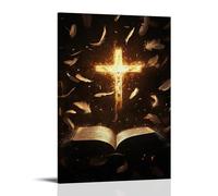 GEMTOFNMA Pages of The Bible Fall Like Feathers Around A Glowing Cross, Each Word Catching Fire Before Turning to Gold - Décoration murale contemporaine - Poster décoratif à suspendre 60 x 90 cm