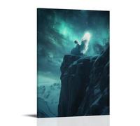 GEMTOFNMA Poster mural contemporain à suspendre au sommet d'une montagne sous un ciel d'aurore (An Angel Whispers Forgotten Languages Into The Wind) 60 x 90 cm