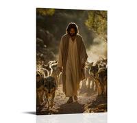 GEMTOFNMA Poster mural contemporain à suspendre avec inscription « Jesus Walks through A Valley of Wolves, Each Predator Calmed by The Peace in His Silent Regard » (20 x 30 cm)